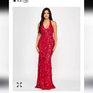 B Darlin Juniors' Sequined Halter-Neck Evening Gown Sz 13/14 NWT Party